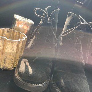 Jil Sander Navy Suede Laced Up Crepe Sole Platform Boots (37/US 7)